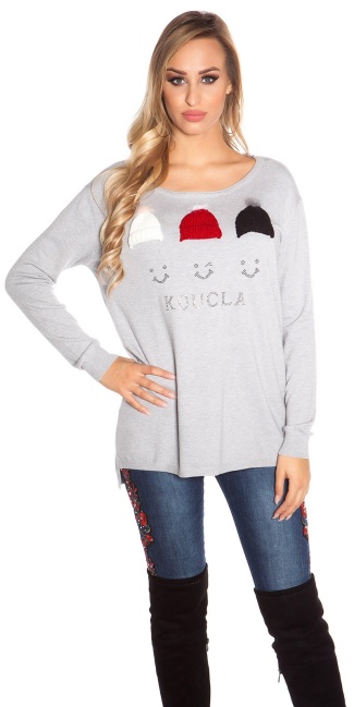 Trendy sweater with glitter rivets Grey